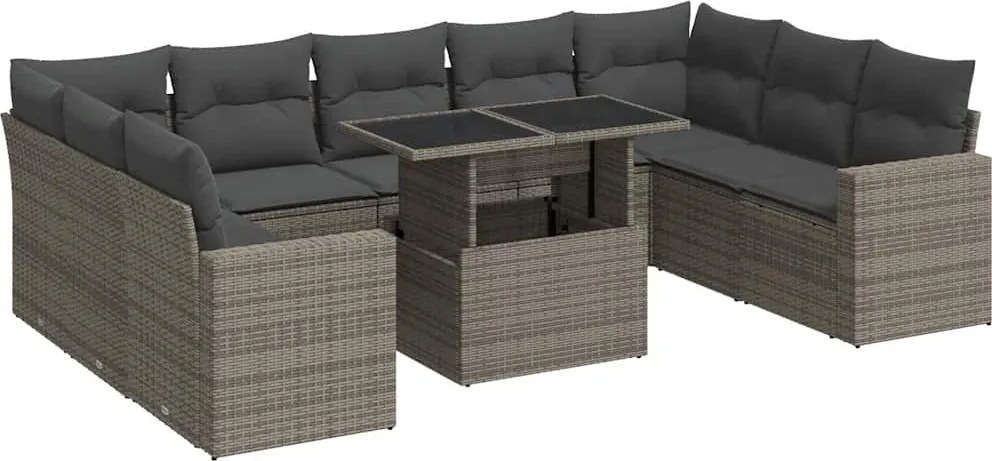 vidaXL 10 részes szürke polyrattan kerti ülőgarnitúra párnákkal