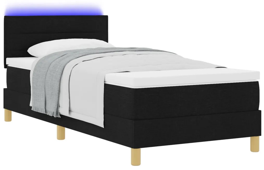 Fedett rugós ágy matraccal & LED világítással Fekete 90x200 cm Szövet