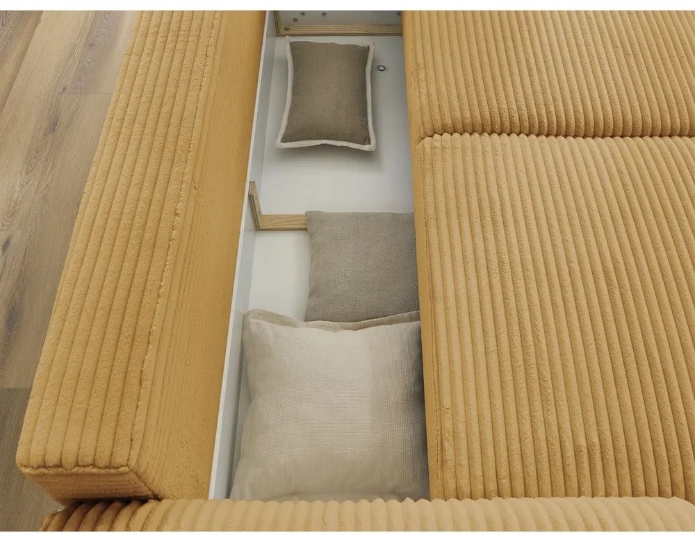 Mustársárga kordbársony kinyitható kanapé 257 cm Lucien – Bobochic Paris