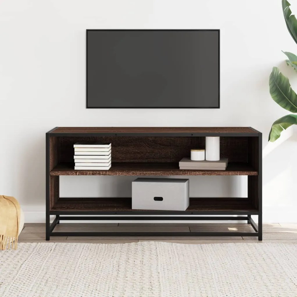 barna tölgy színű szerelt fa és fém TV-szekrény 91x40x46 cm