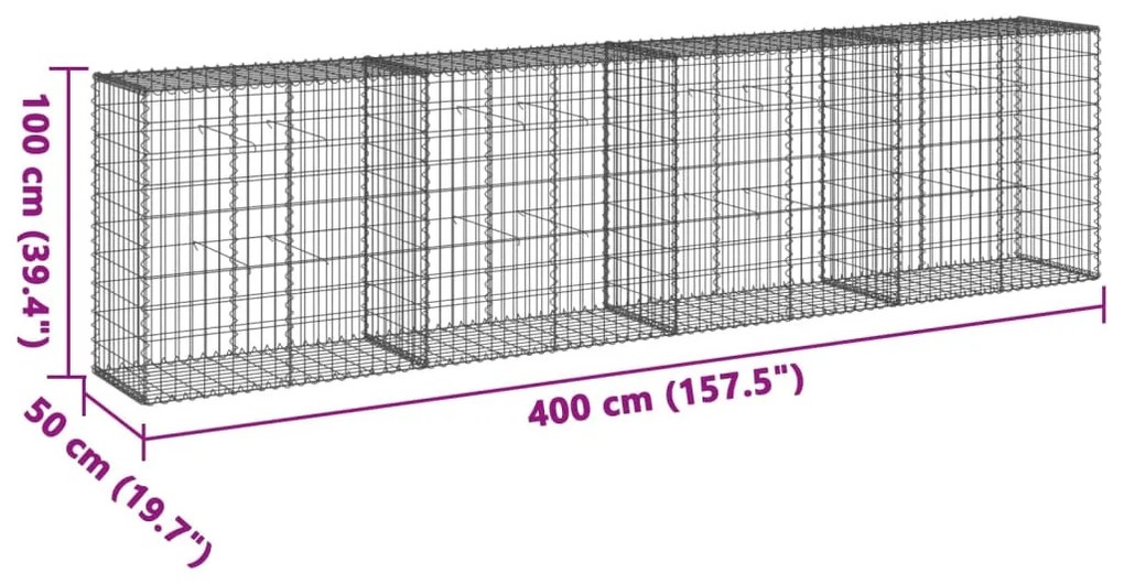 horganyzott vas gabion kosár fedéllel 400 x 50 x 100 cm