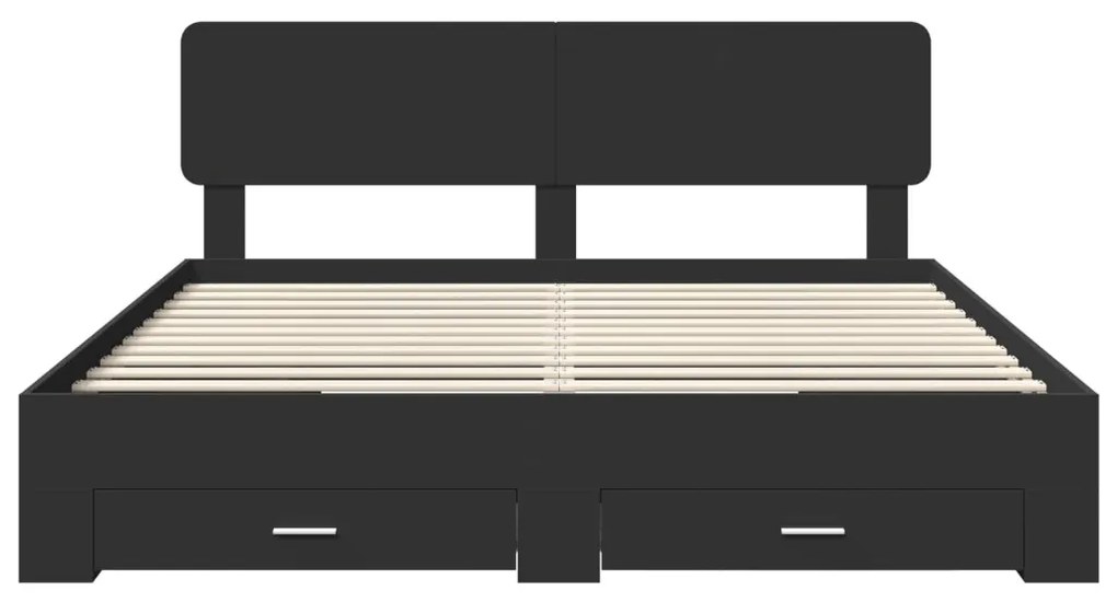 vidaXL Ágykeret fejtámlával fiókkal Fekete 200 x 200 cm Faanyag