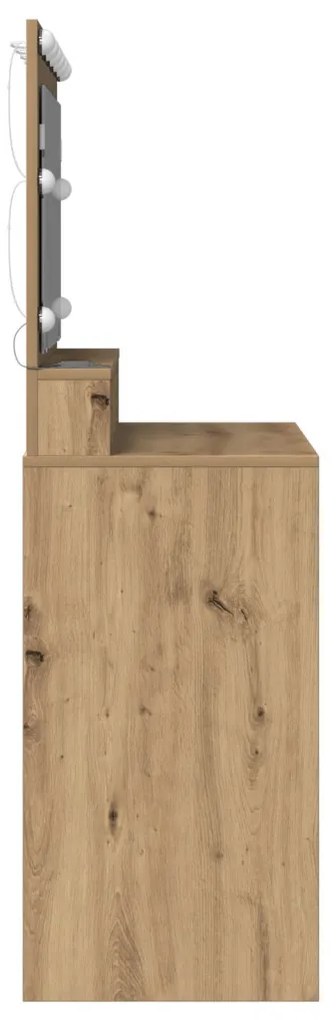 Sminkasztal LED fényekkel Mesterséges tölgyből, 100x41x135 cm