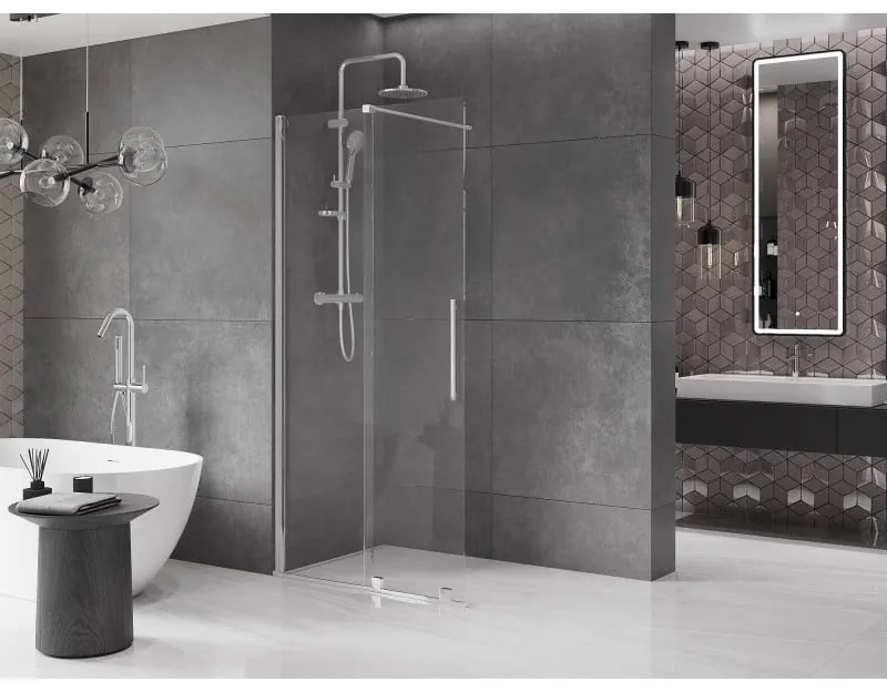 Mexen Velar, nyílásba tolóajtó Walk-In típusú 90 cm, 8 mm átlátszó üveg, króm, 871-090-000-03-01