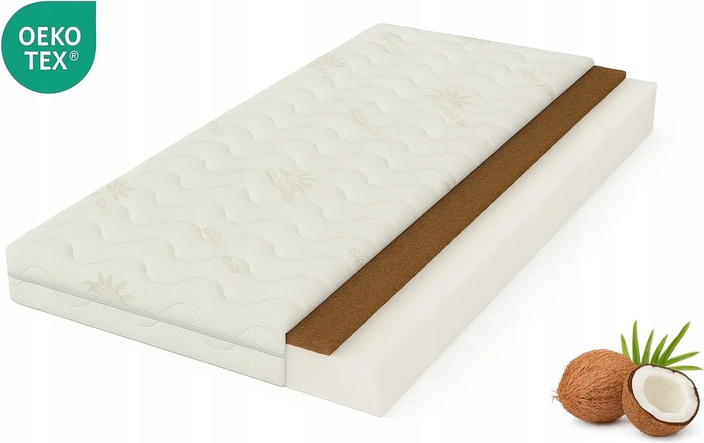 Kókusz matrac 75X190 Fehér habszivacs 190x75 közepesen kemény H3 H4 Aloe Vera