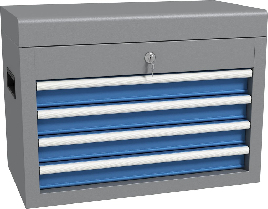 DURHAND Fém Szerszámosláda 4 Fiókkal, Felső Tálca, Zár és Oldalsó Fogantyúk, Teherbírás 20 kg, 45x24.5x32.5 cm, Szürke és Kék | Aosom