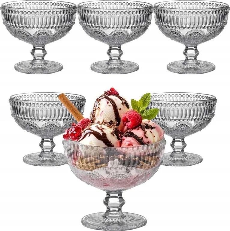Desszert Fagylaltos Pohár 350 ML Üveg Pohár Lábon Szett 6 Db-os