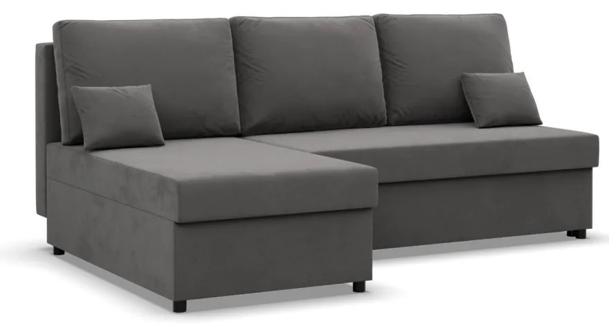 Deli sarokkanapé, 2 ágyneműtartóval, szövet anyag, univerzális oldal, bonell töltet, szürke
