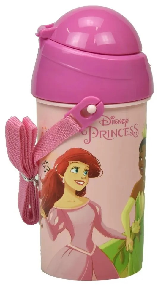 Disney Hercegnők Spring műanyag szívószálas kulacs akasztóval 500 ml