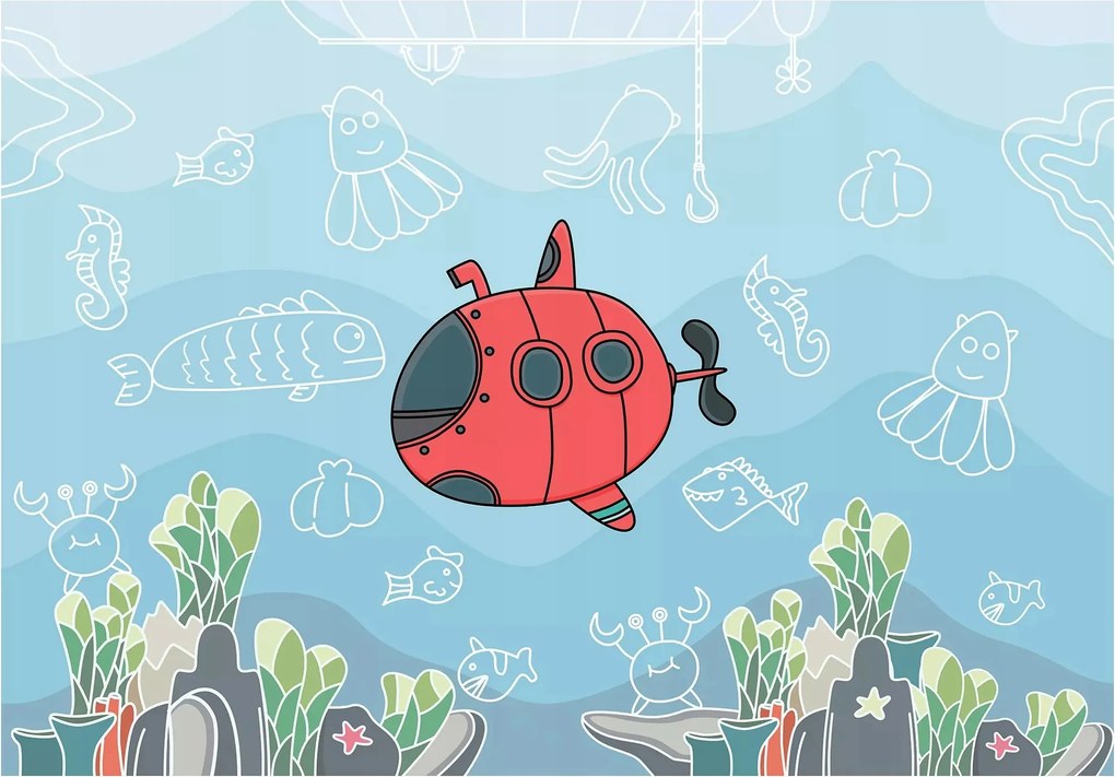 Gyerek fotótapéta tengeralattjáró víz 208 x