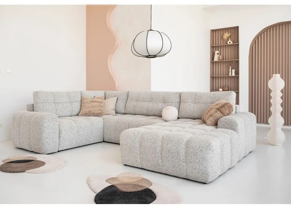 Bézs kinyitható tárolóhelyes moduláris sarokkanapé (bal oldali) Lulu – Miuform