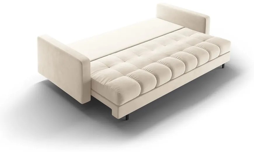 Krémszínű bársony kinyitható tárolóhelyes kanapé 222 cm Bali – Cosmopolitan Design