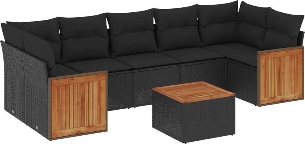 vidaXL 8 részes fekete polyrattan kerti ülőgarnitúra párnákkal