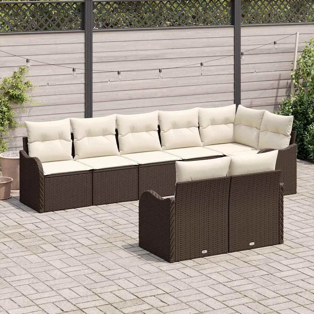 Kerti Kanapé Szett párnával 8 pcs Barna és fehér Poli rattan