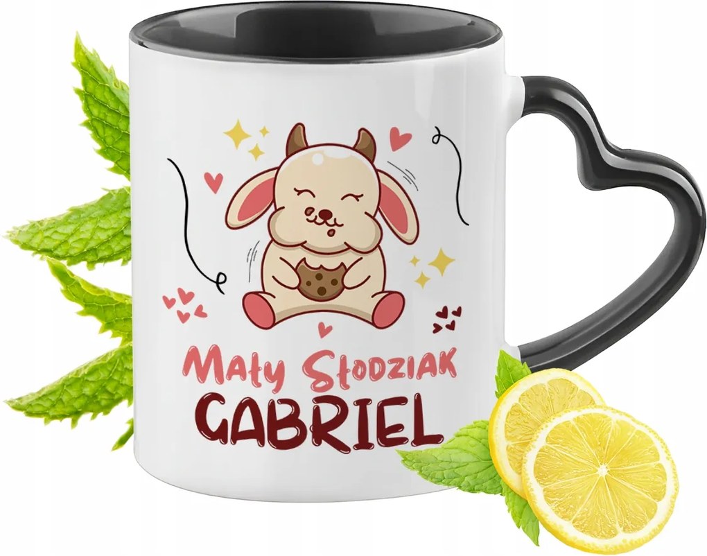 Fekete bögre szív alakú füllel Gabriel számára Ideális Ajándék