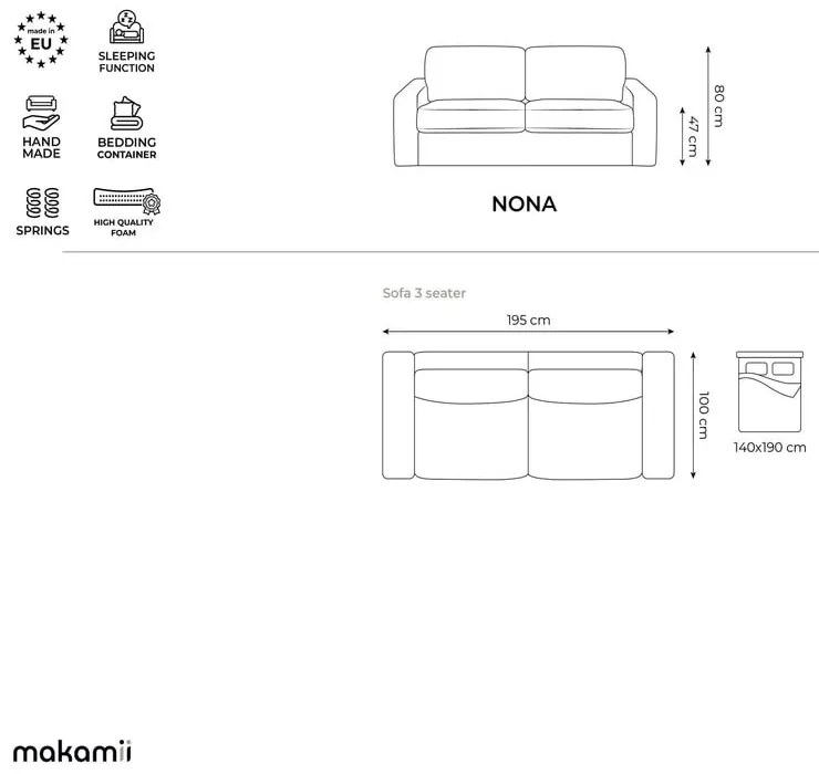 Világosszürke kordbársony kinyitható kanapé 195 cm Nona – Makamii