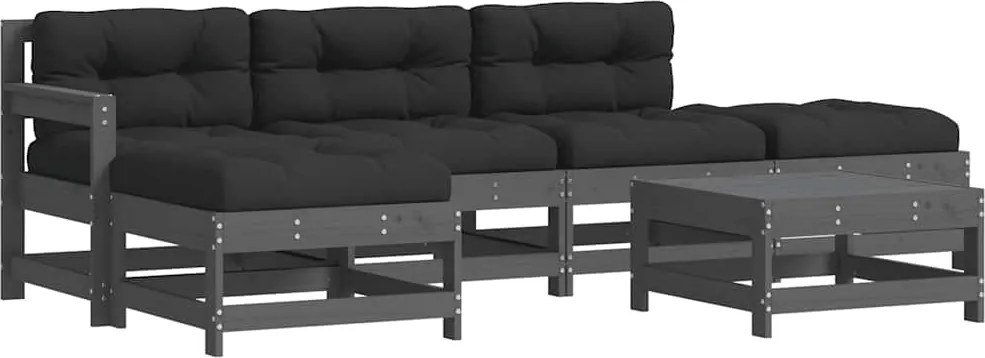 vidaXL 6 részes szürke tömör fa kerti társalgószett párnákkal