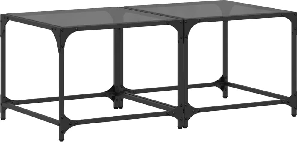 vidaXL 2 db acél dohányzóasztal fekete üveglappal 50 x 50 x 40 cm