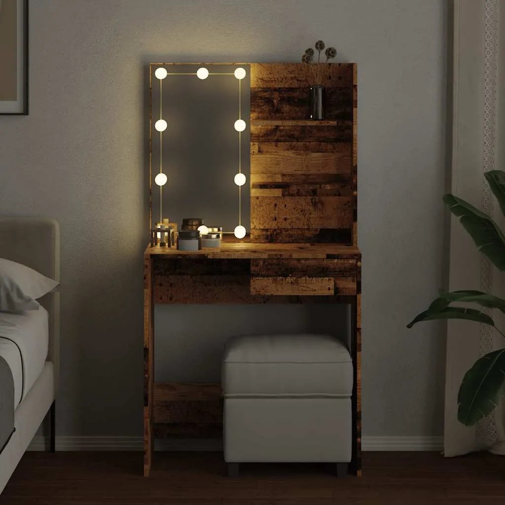 antik fa fésülködőasztal LED-del 74,5 x 40 x 141 cm