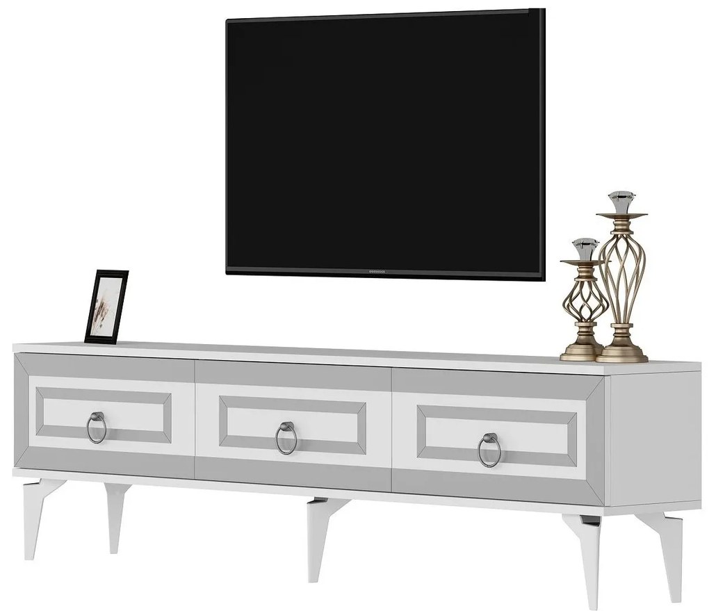 TV asztal/szekrény Pemava 2 (fehér + ezüst) . 1095408