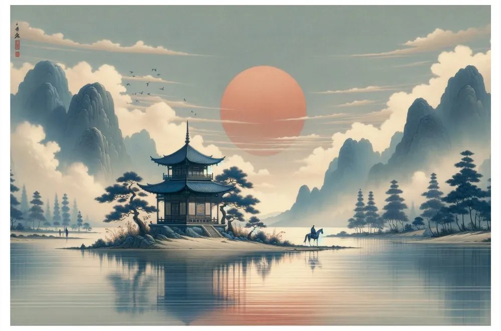 Kép japán templom és tó