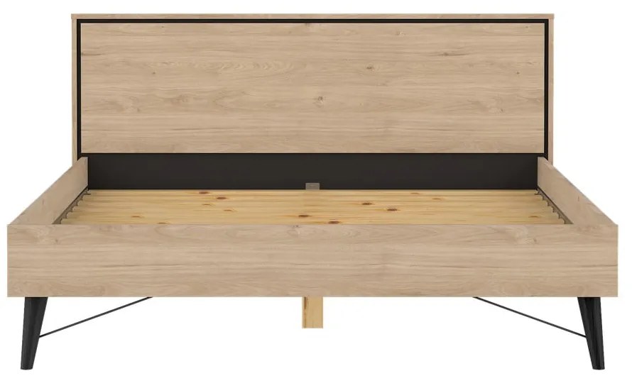 Natúr színű franciaágy ágyráccsal 160x200 cm tölgyfa dekorral Ry – Tvilum