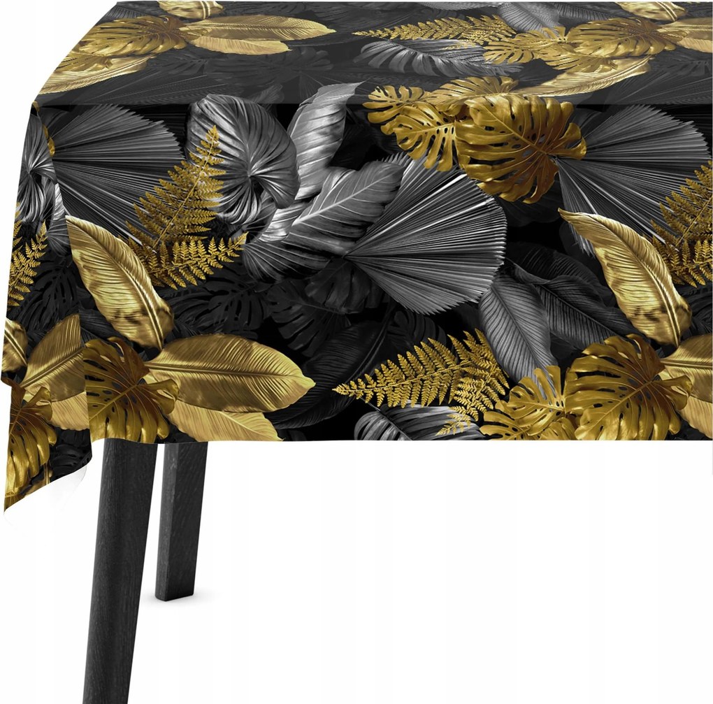 Abrosz asztalra 140x220 Levelek Fekete-arany 8265