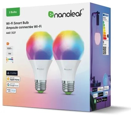 Nanoleaf N7501B02-2A60E-KÉSZLET 2x LED RGBW Dimmelhető izzó A19 E27/9W/230V 2700-6500K