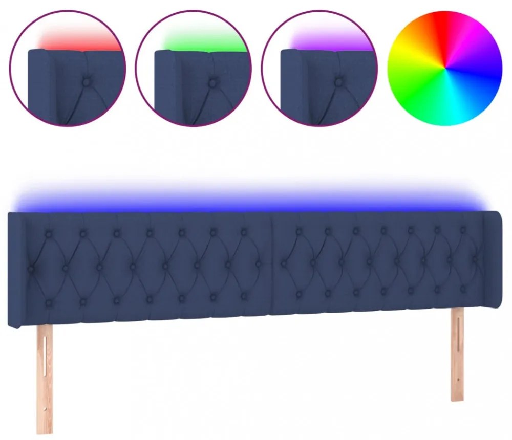 kék szövet LED-es fejtámla 203 x 16 x 78/88 cm