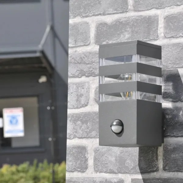 Kültéri fali lámpa TEKSAS szenzorral 1xE27/12W/230V IP44 antracit