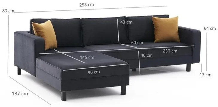 Sarokkanapé Kale Velvet Balos - Antracit