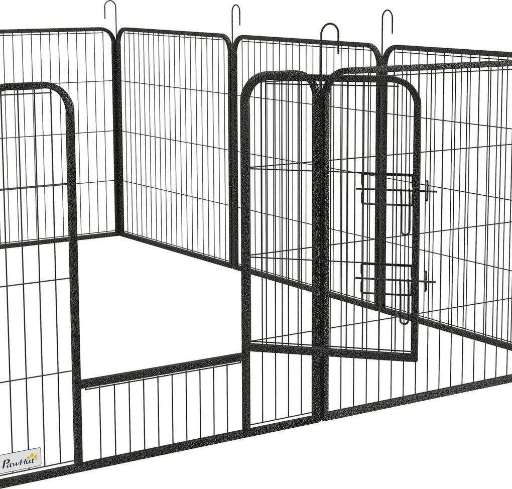 PawHut Deluxe Moduláris Acél Epoxi Kerítés Zárható AJTÓVAL KutYáknak, Nyulaknak, Rágcsálóknak, Kisállatoknak, Beltéri és Kültéri Használatra 80 x 80 c