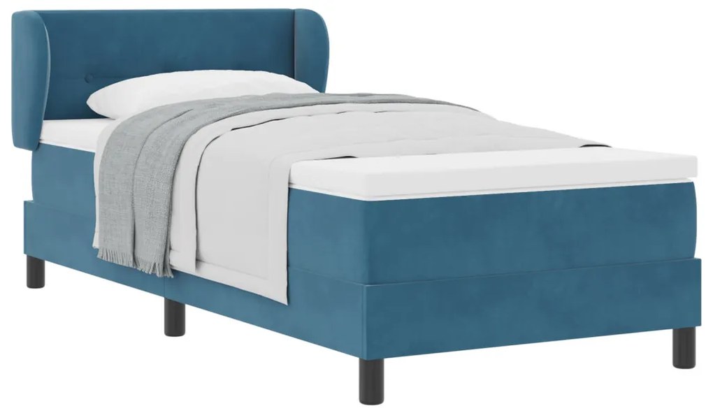 Boxspring Ágy Matraccal Sötétkék 90x190 cm Velúros