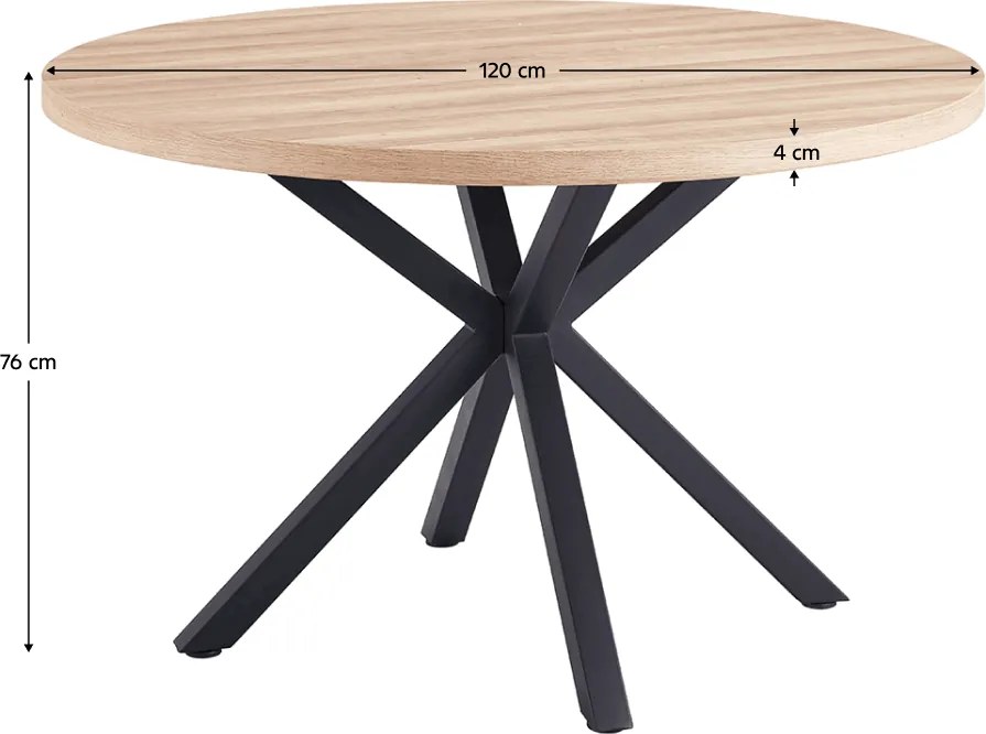 Étkezőasztal, sonoma tölgy/fekete, átmérő 120 cm, MEDOR