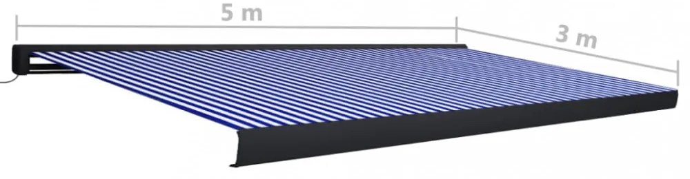 kék és fehér motorizált kazettás napellenző 500 x 300 cm