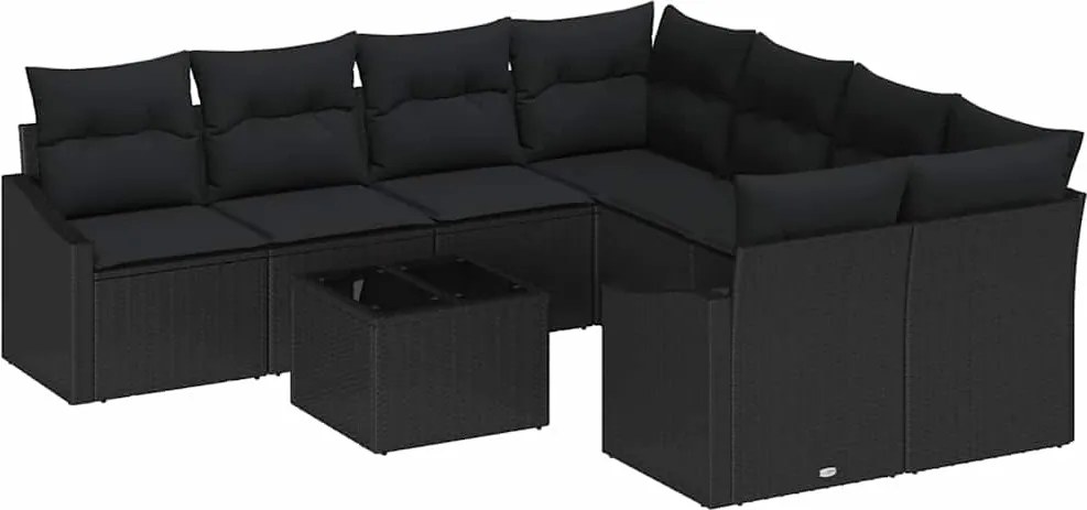 vidaXL Kanapé Szett párnával tárolóval 9 pcs Fekete polirattan