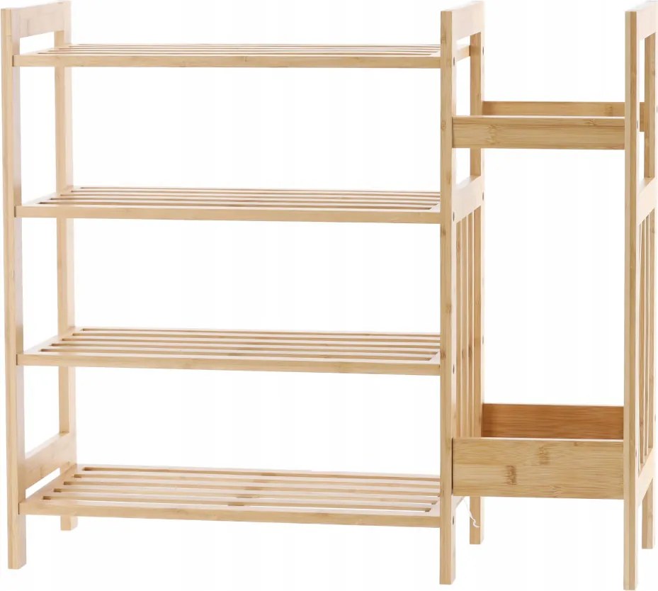 4 szintes bambusz polc kiegészítő oldalsó polccal 73,5 x 28 x 66 cm