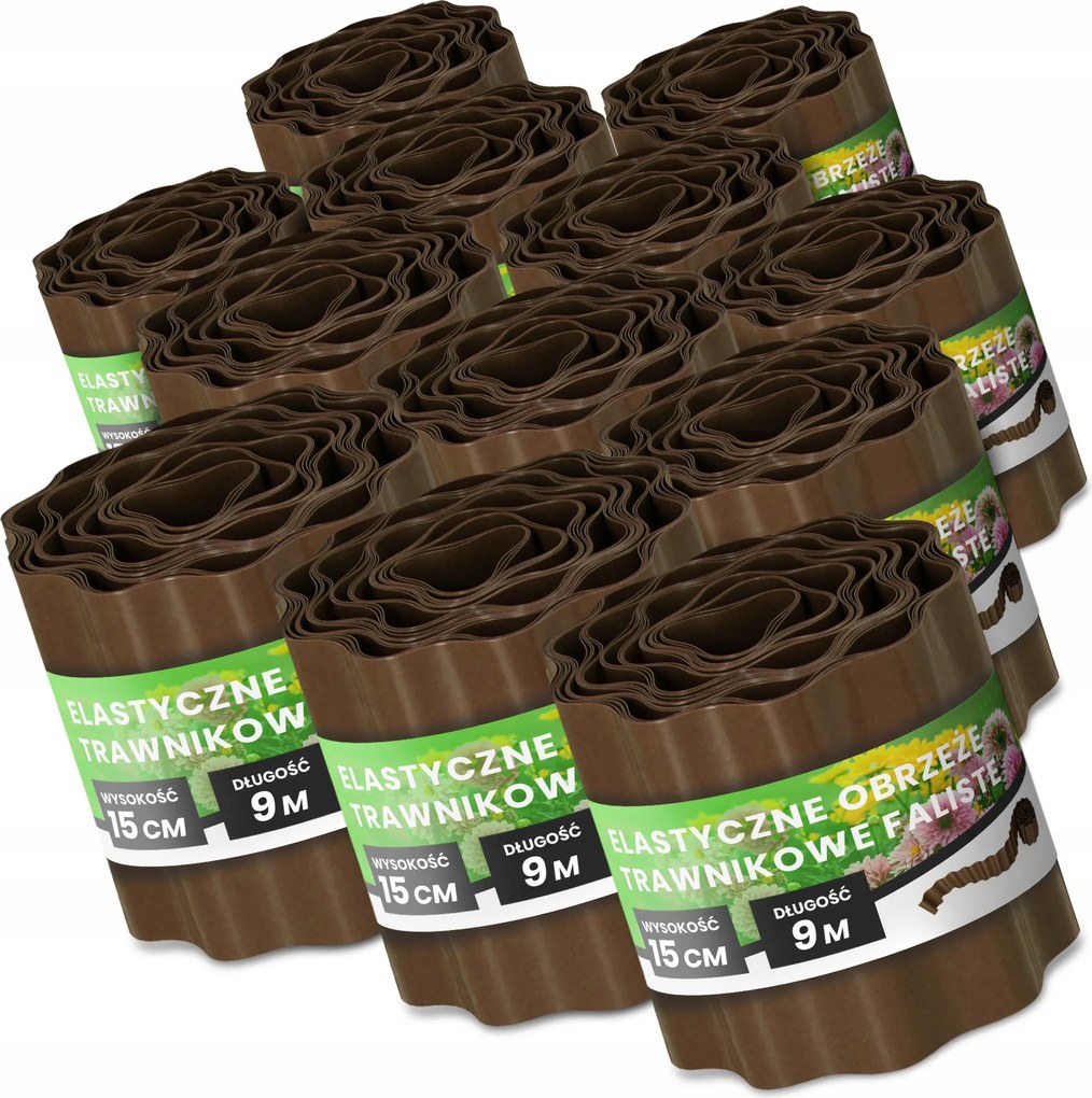 Gyepszegély 15 cm 108m Kerti Hullámos Paliszád Border Barna Us-t