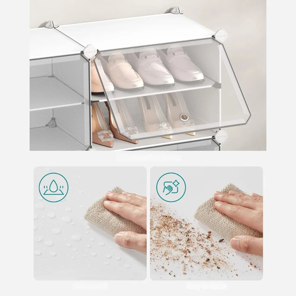 KIMBERLY cipőtároló, 10 rekesz, fehér/átlátszó SongmicsHome