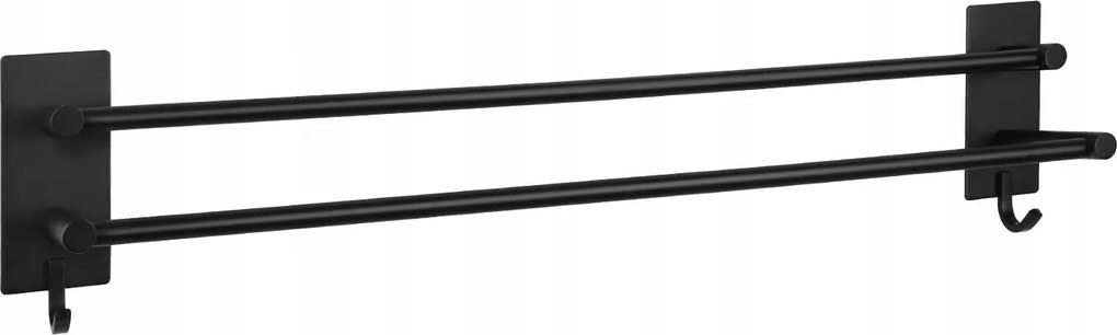 Fürdőszobai akasztó rozsdamentes acél, fekete , fúrás nélküli szerelés 43cm