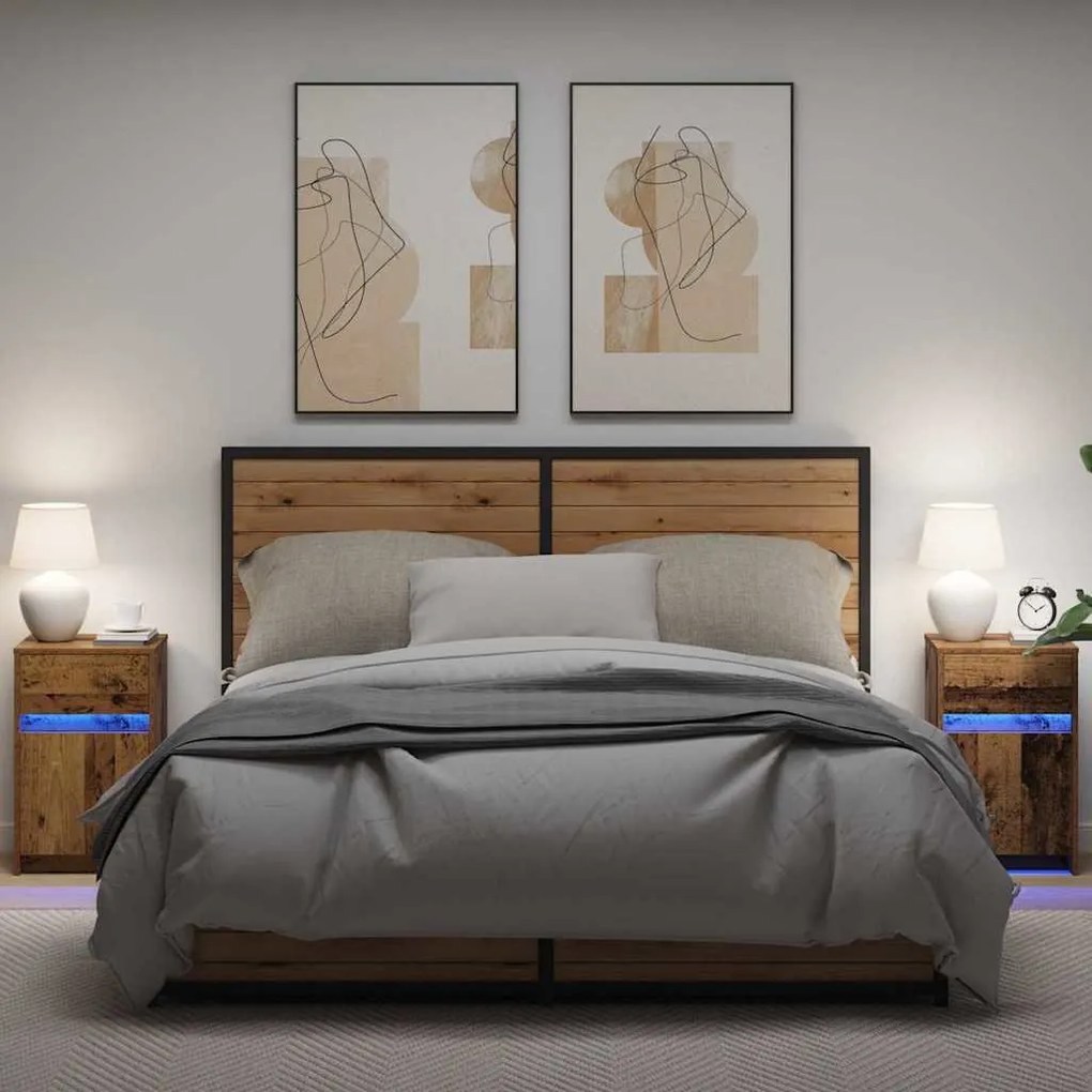 LED Éjjeli Szekrény 2 pcs Régi fa 38 x 34 x 61 cm Faanyag