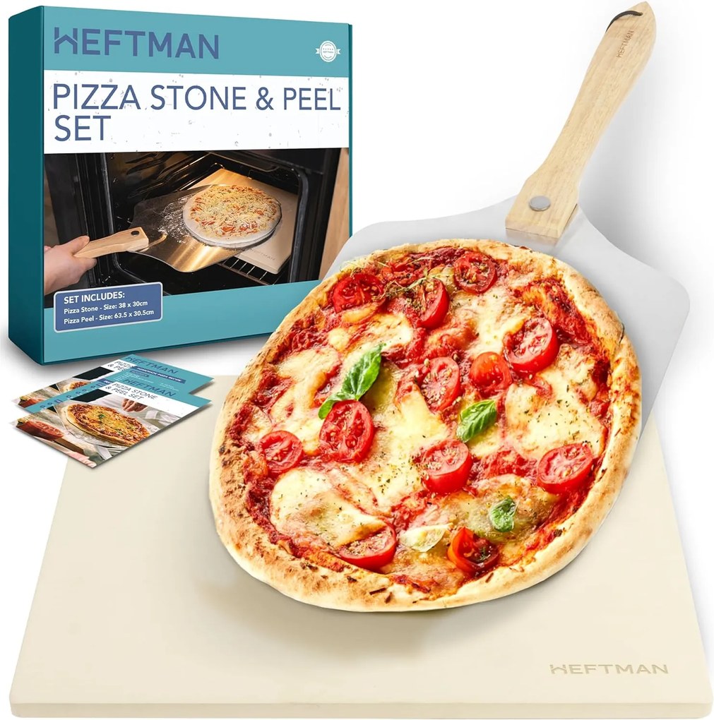 Pizzakő Lapáttal – Kordierit 30×38 CM Heftman Kemencéhez És Grillhez