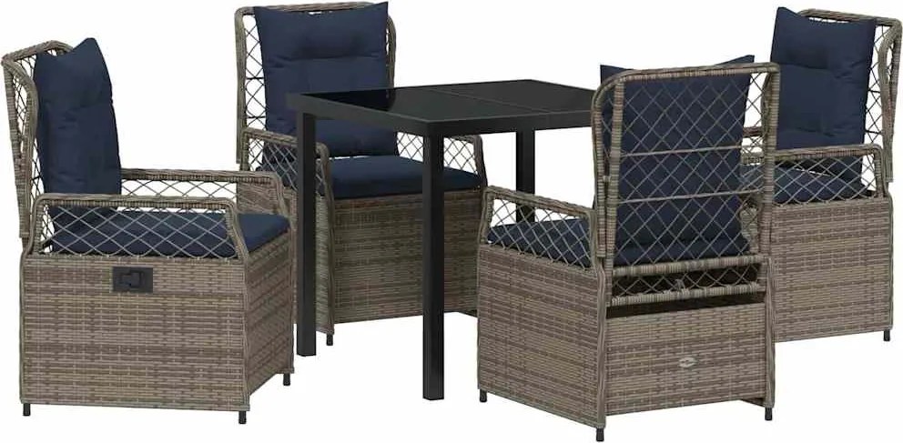 vidaXL Kert étkező szett 5 pcs Szürke polirattan