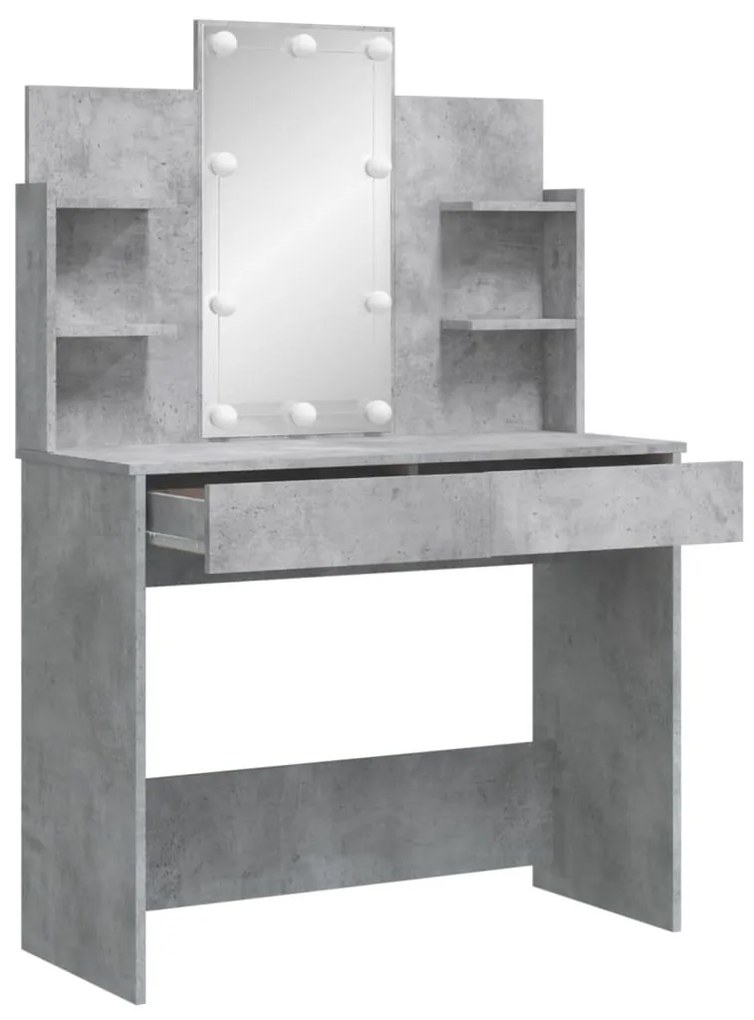 betonszürke fésülködőasztal LED-del 96 x 40 x 142 cm