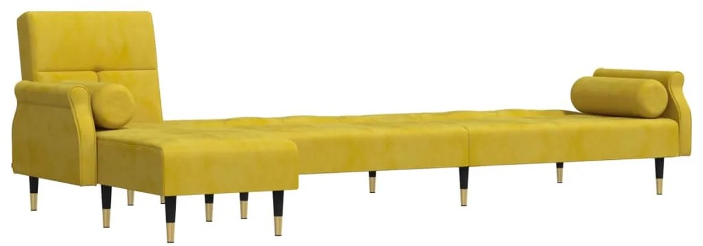 sárga L-alakú bársony kanapéágy 271x140x70 cm