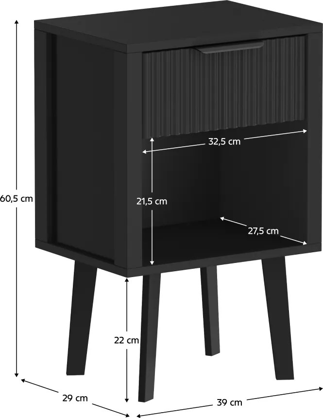 Éjjeliszekrény, fekete, TOBI