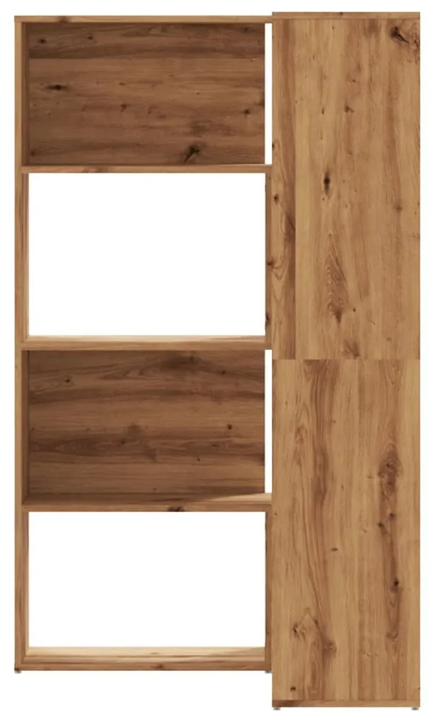 4 szintes tölgy színű szerelt fa sarokkönyvespolc 85x85x140 cm