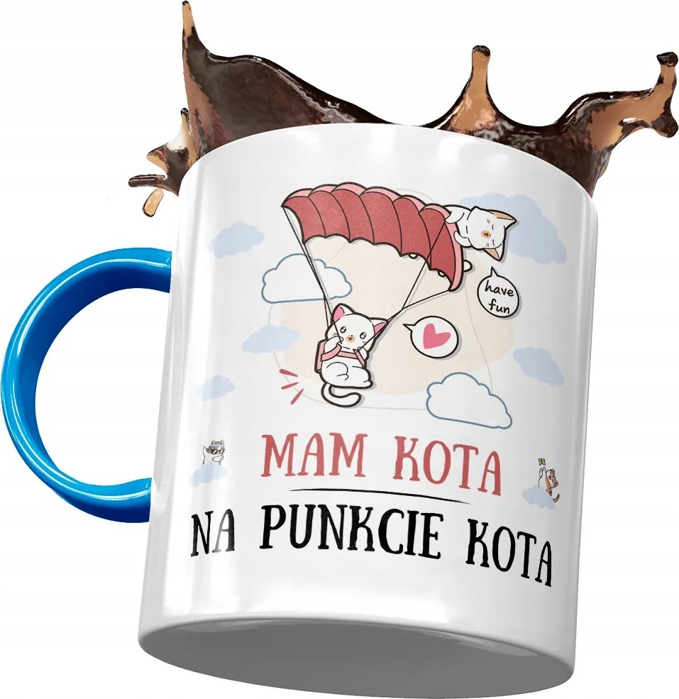 Kék Bögre Cicával Aranyos Ajándék Nyomtatott Fotóval