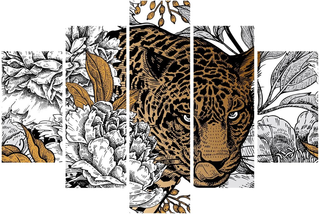 Kép - leopárd a virágok között (150x105 cm)