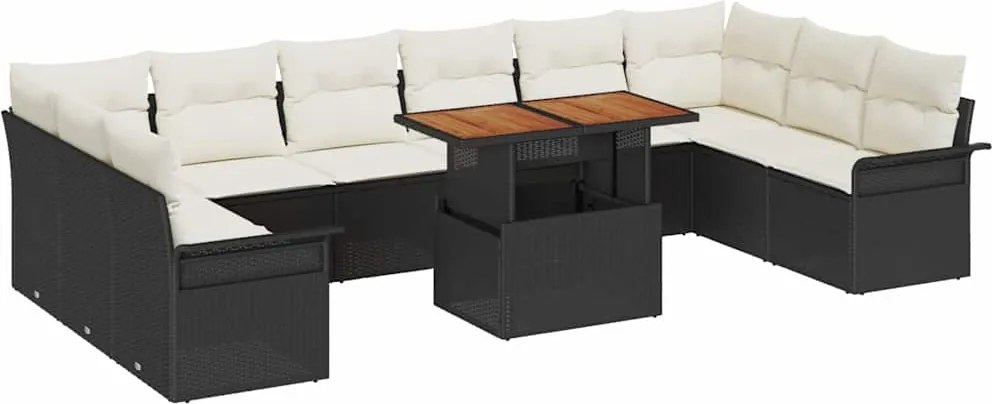 vidaXL Kerti Kanapé Szett tárolóval 11 pcs Fekete Poli rattan